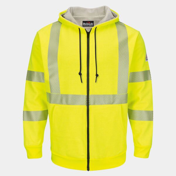 Men's Hi-Visibility Zip-Front Hooded Fleece Sweatshirt with Waffle Lining Thumbnail